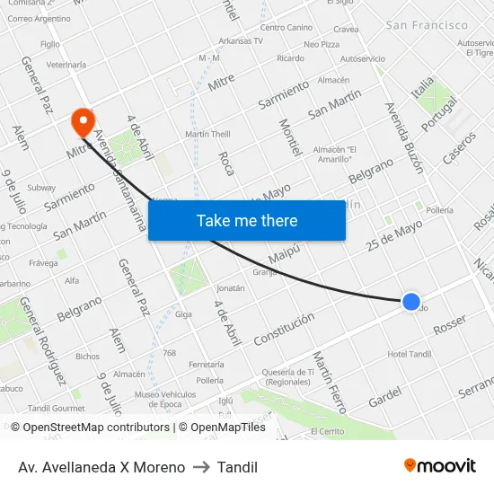 Av. Avellaneda X Moreno to Tandil map
