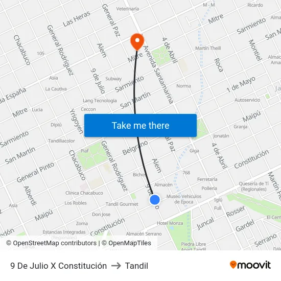 9 De Julio X Constitución to Tandil map