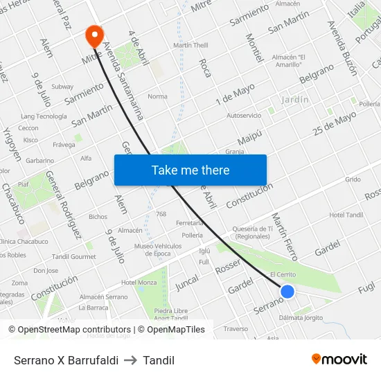 Serrano X Barrufaldi to Tandil map