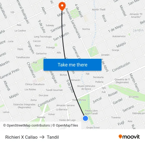 Richieri X Callao to Tandil map