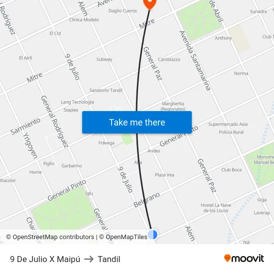 9 De Julio X Maipú to Tandil map
