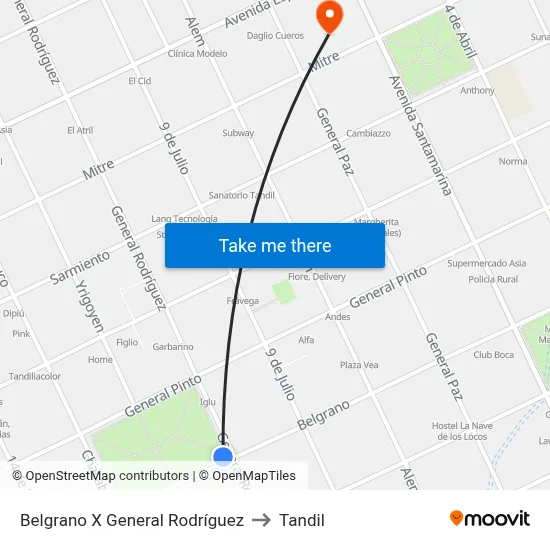 Belgrano X General Rodríguez to Tandil map