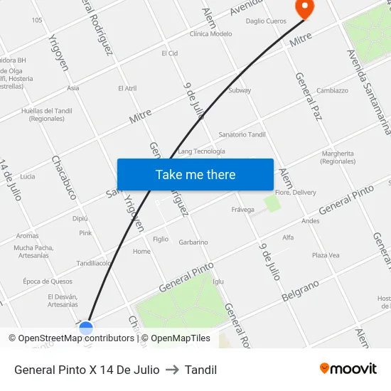 General Pinto X 14 De Julio to Tandil map