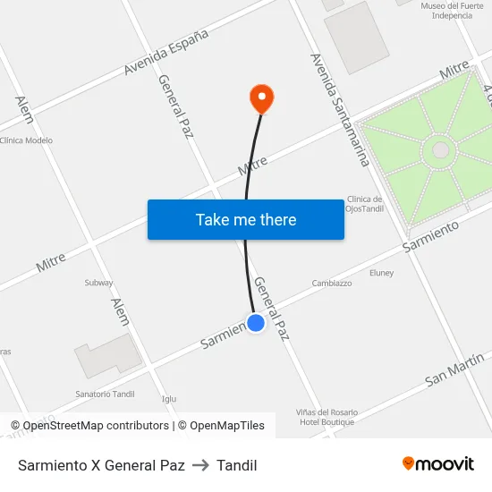 Sarmiento X General Paz to Tandil map