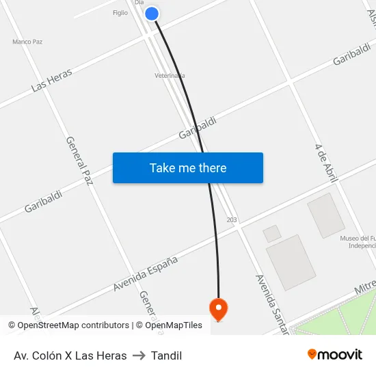 Av. Colón X Las Heras to Tandil map