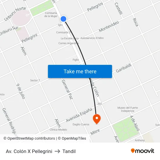 Av. Colón X Pellegrini to Tandil map
