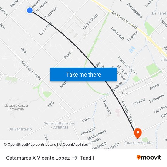 Catamarca X Vicente López to Tandil map