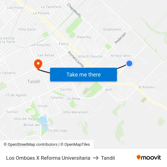Los Ombúes X Reforma Universitaria to Tandil map