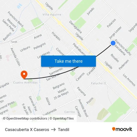 Casacuberta X Caseros to Tandil map