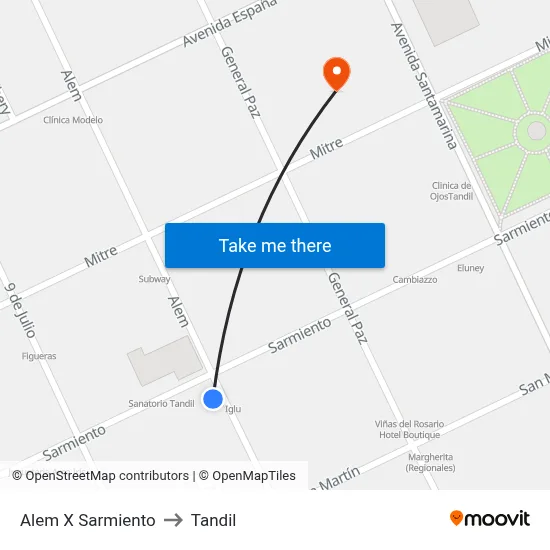Alem X Sarmiento to Tandil map