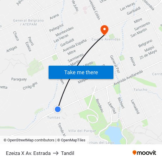 Ezeiza X Av. Estrada to Tandil map