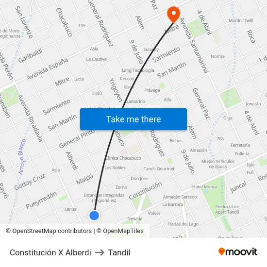 Constitución X Alberdi to Tandil map
