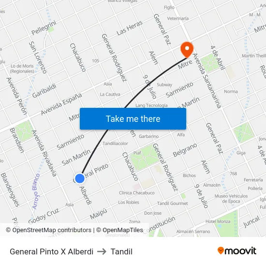 General Pinto X Alberdi to Tandil map