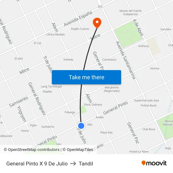 General Pinto X 9 De Julio to Tandil map