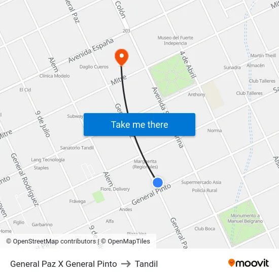 General Paz X General Pinto to Tandil map