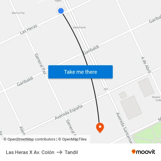 Las Heras X Av. Colón to Tandil map