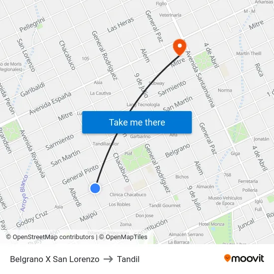 Belgrano X San Lorenzo to Tandil map
