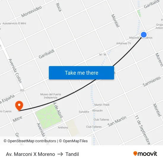 Av. Marconi X Moreno to Tandil map