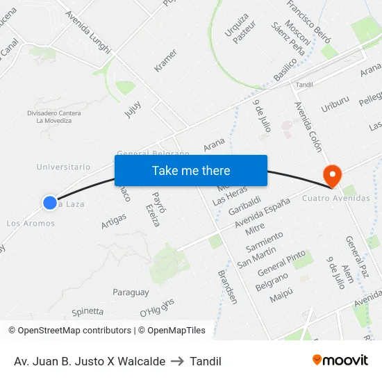 Av. Juan B. Justo X Walcalde to Tandil map