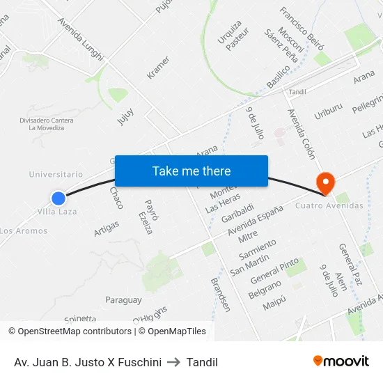 Av. Juan B. Justo X Fuschini to Tandil map