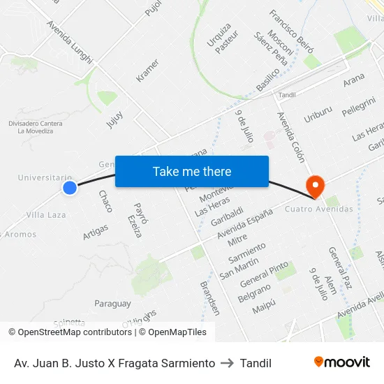 Av. Juan B. Justo X Fragata Sarmiento to Tandil map