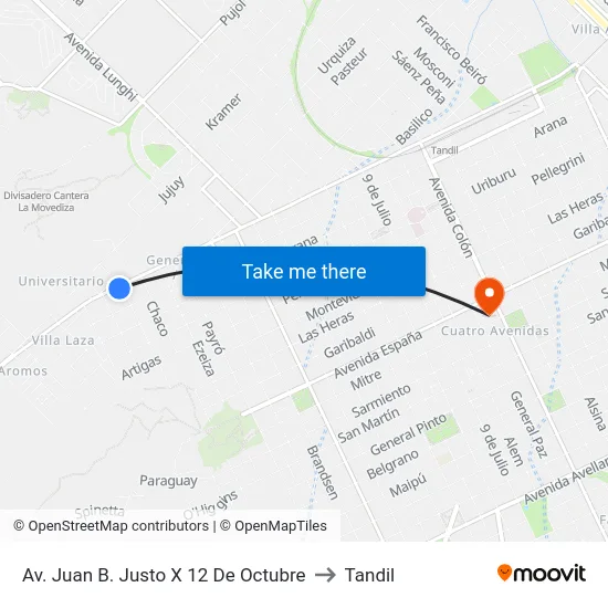 Av. Juan B. Justo X 12 De Octubre to Tandil map