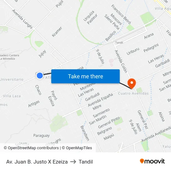 Av. Juan B. Justo X Ezeiza to Tandil map