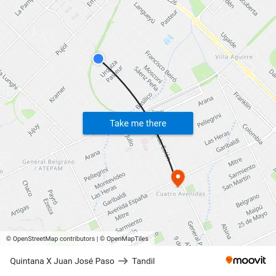 Quintana X Juan José Paso to Tandil map