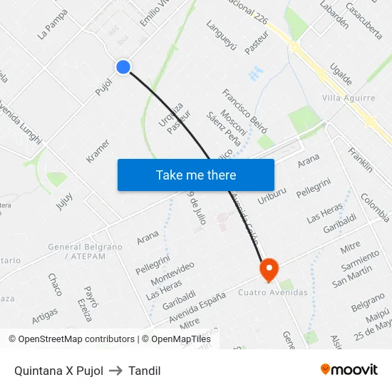 Quintana X Pujol to Tandil map