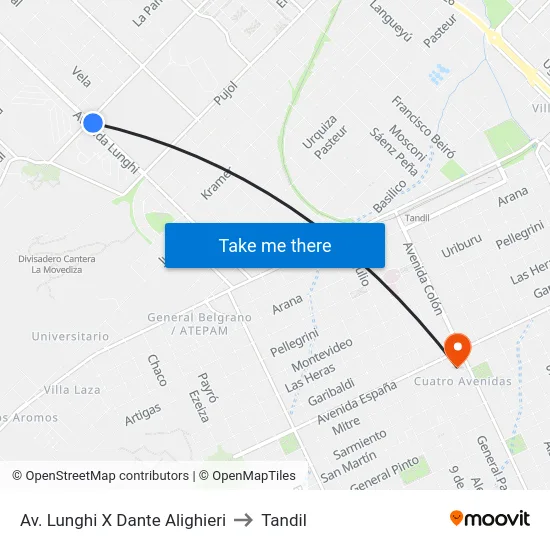 Av. Lunghi X Dante Alighieri to Tandil map