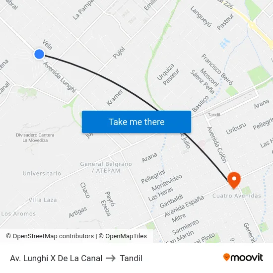 Av. Lunghi X De La Canal to Tandil map