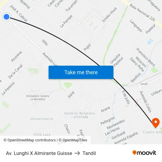 Av. Lunghi X Almirante Guisse to Tandil map