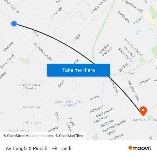 Av. Lunghi X Piccirilli to Tandil map