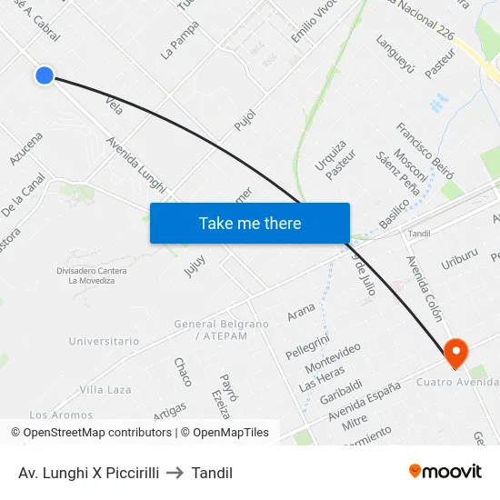 Av. Lunghi X Piccirilli to Tandil map
