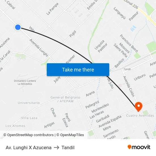 Av. Lunghi X Azucena to Tandil map