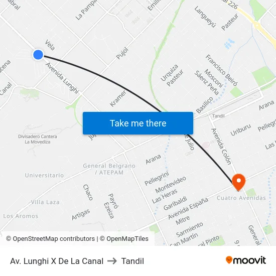 Av. Lunghi X De La Canal to Tandil map