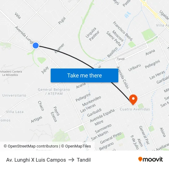 Av. Lunghi X Luis Campos to Tandil map