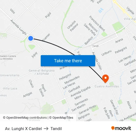 Av. Lunghi X Cardiel to Tandil map