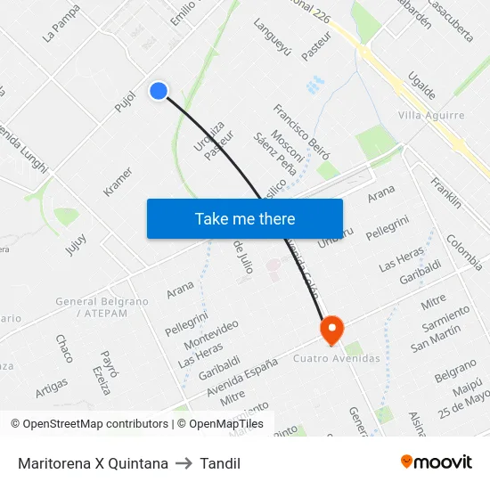 Maritorena X Quintana to Tandil map