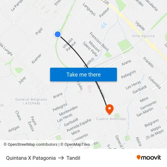 Quintana X Patagonia to Tandil map