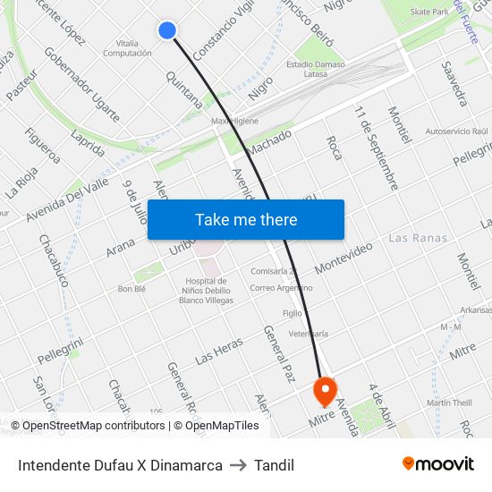 Intendente Dufau X Dinamarca to Tandil map