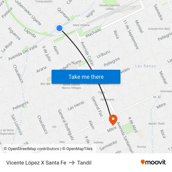 Vicente López X Santa Fe to Tandil map