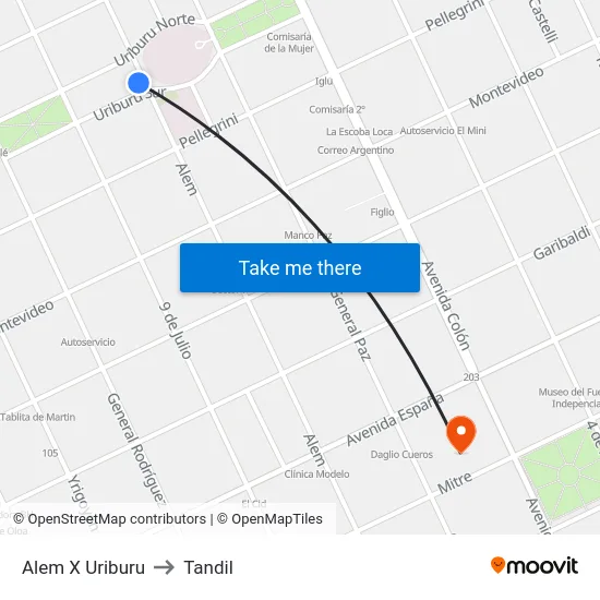 Alem X Uriburu to Tandil map