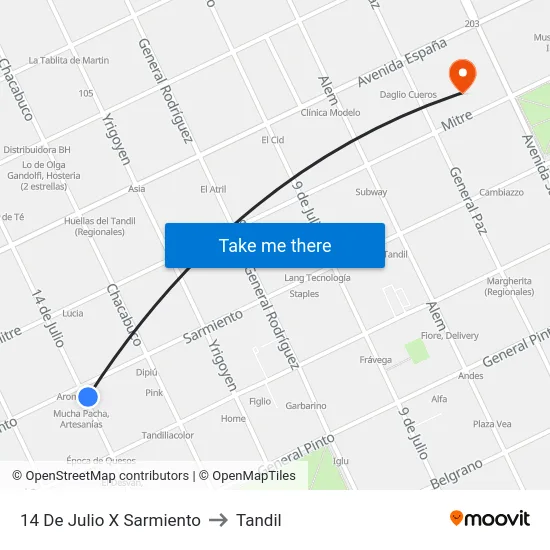 14 De Julio X Sarmiento to Tandil map