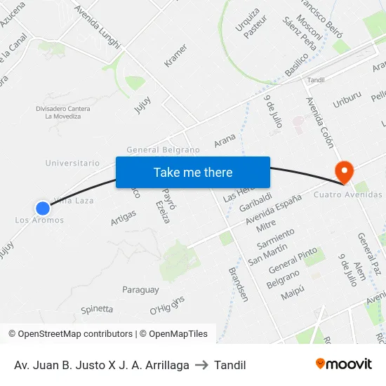 Av. Juan B. Justo X J. A. Arrillaga to Tandil map