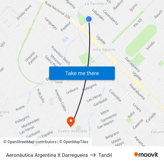 Aeronáutica Argentina X Darregueira to Tandil map