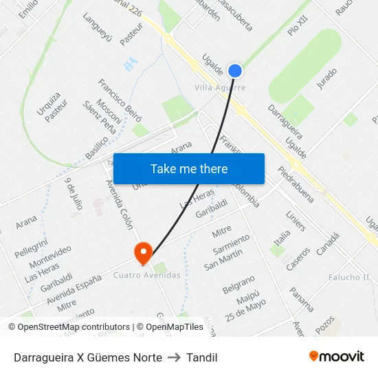Darragueira X Güemes Norte to Tandil map