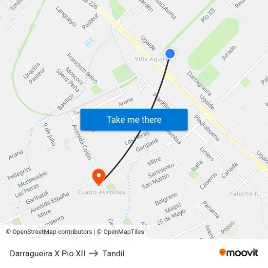 Darragueira X Pio XII to Tandil map