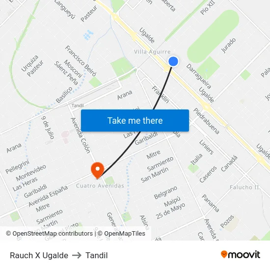 Rauch X Ugalde to Tandil map