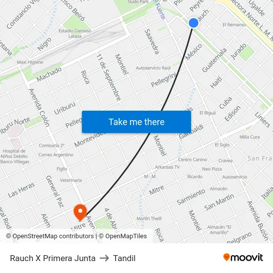 Rauch X Primera Junta to Tandil map